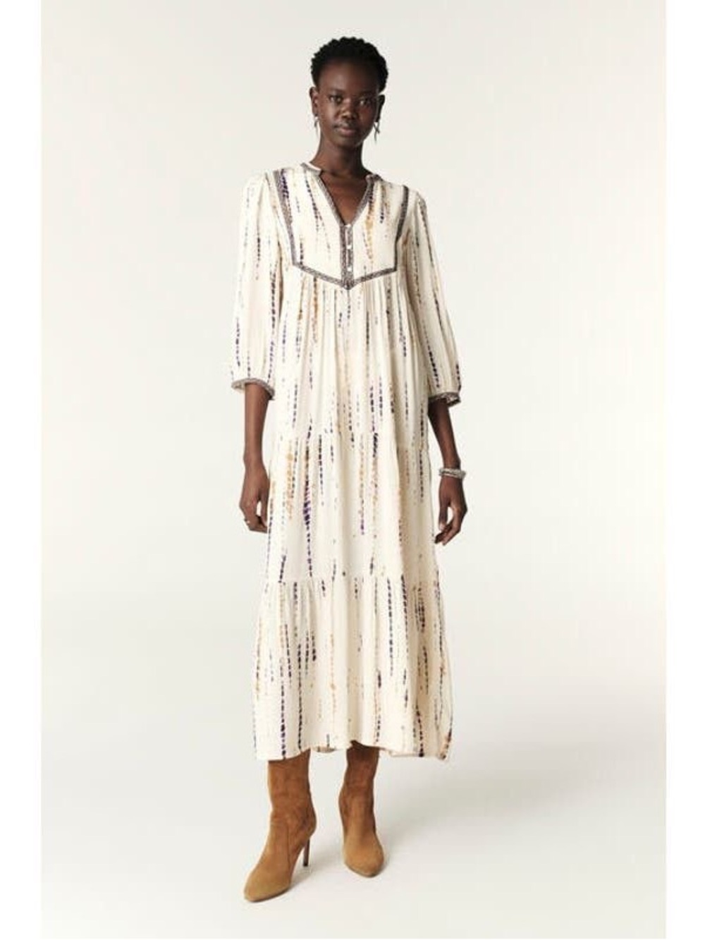ba&sh Isolde Ivory Printed Tiered Maxi Dress